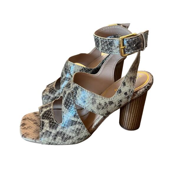 Cole Haan Reina City Sandals Leather Snake Print Ankle Strap Heels NEW Size 10 - Picture 1 of 8